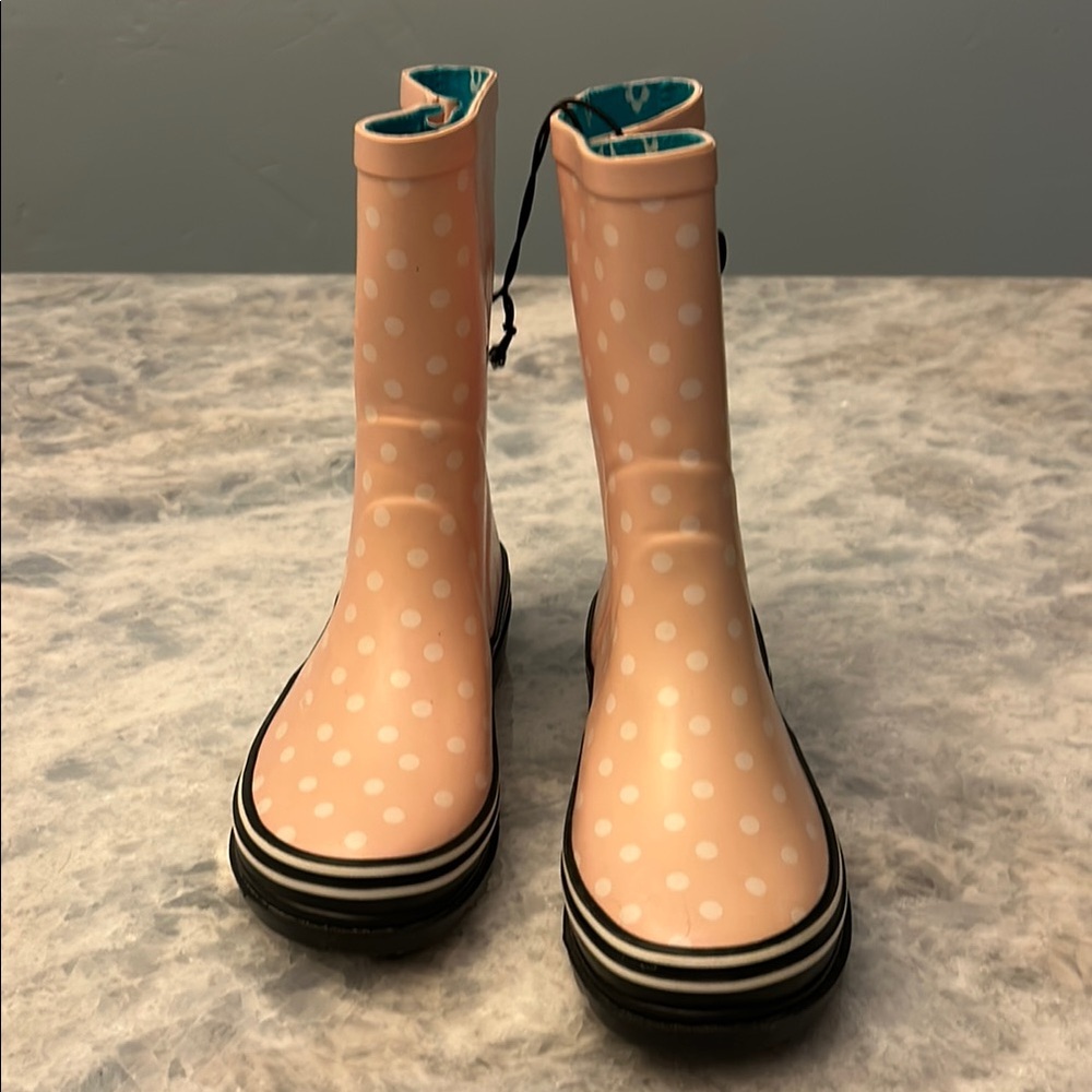 Girls Black and Pink White Polka Dot Rain Boots Platform Sole Size 13 Two Pairs - Picture 8 of 14